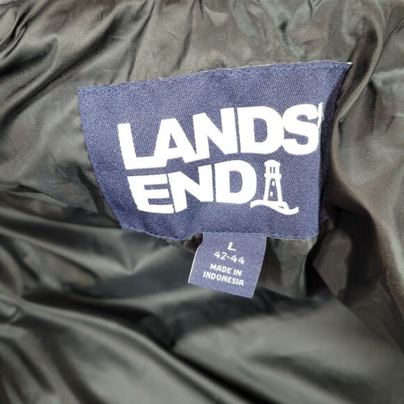 Lands End Puffer Vest Mens Sz Large Gray Goose Down Winter Cold Quilted Snow - Picture 9 of 16